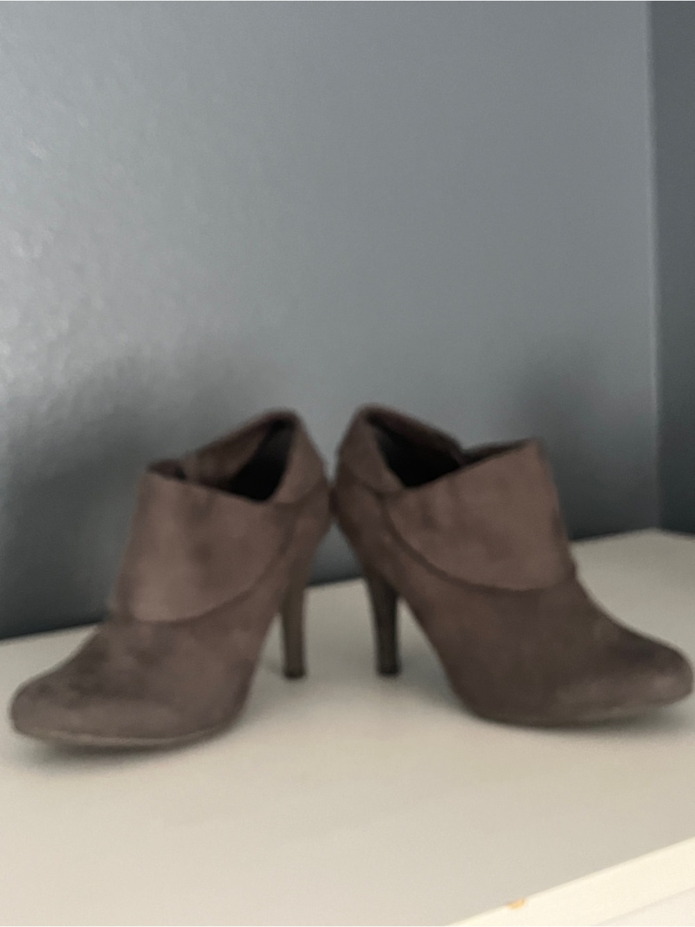 Women's Taupe Suede High Heel Ankle Booties